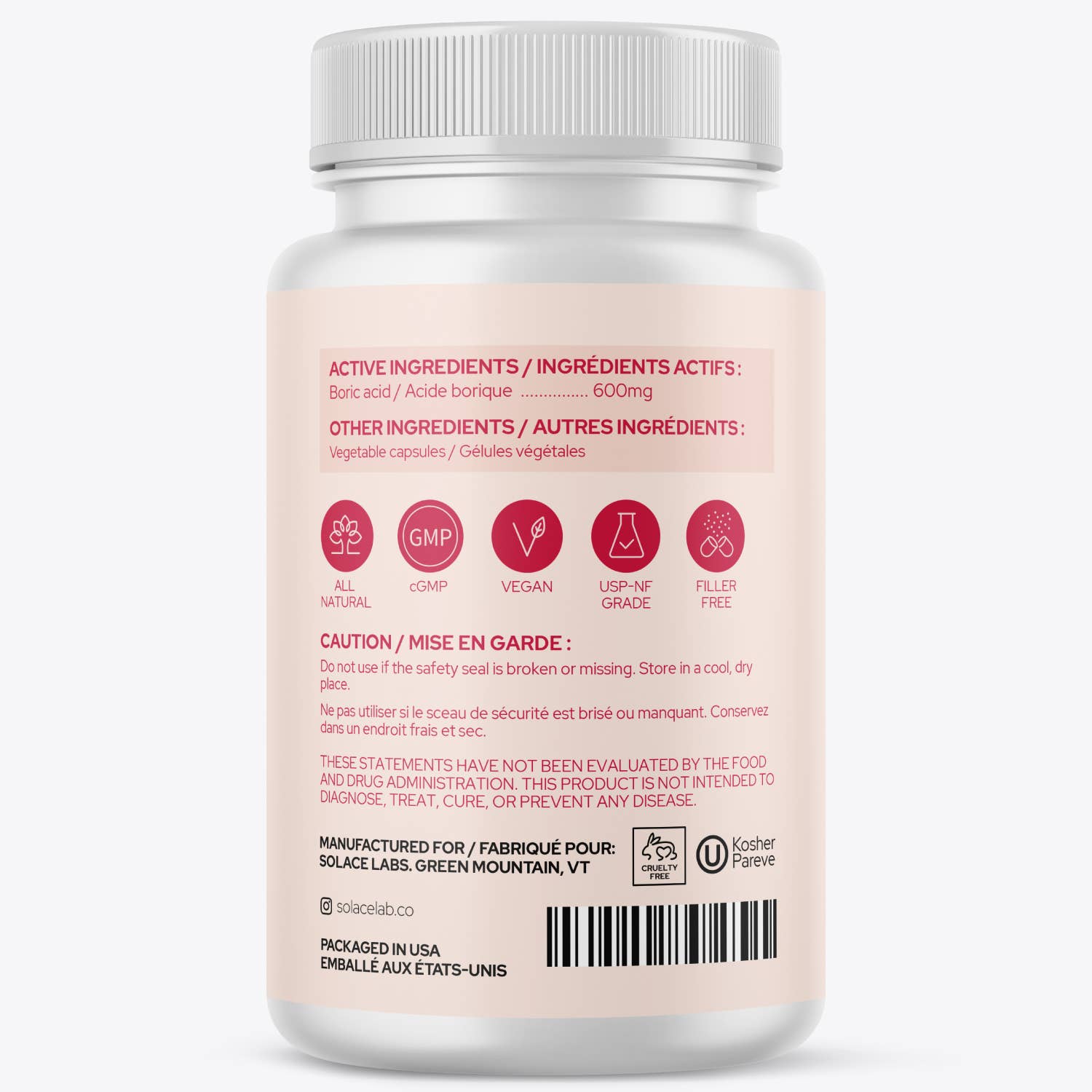 Solace - Venta al por mayor Suplementos/vitaminas para beber - Óvulos Vaginales de Ácido Bórico - 100% Puro, Área Íntima7