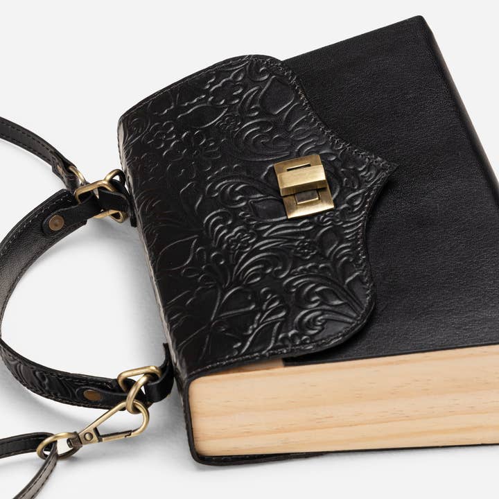 Sac gaufré | Sac en cuir noir | Mini sac pour la vente par House of Kraft Jewelry & Accessories