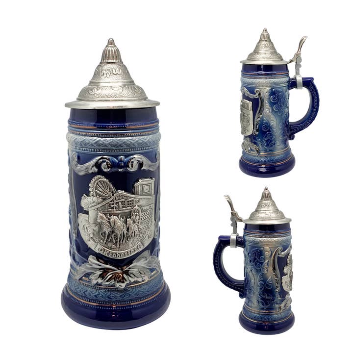 European Heritage Gifts - Wholesale Beer glass/mug - Cobalt Blue Oktoberfest Beer Mug with Engraved Metal Lid2