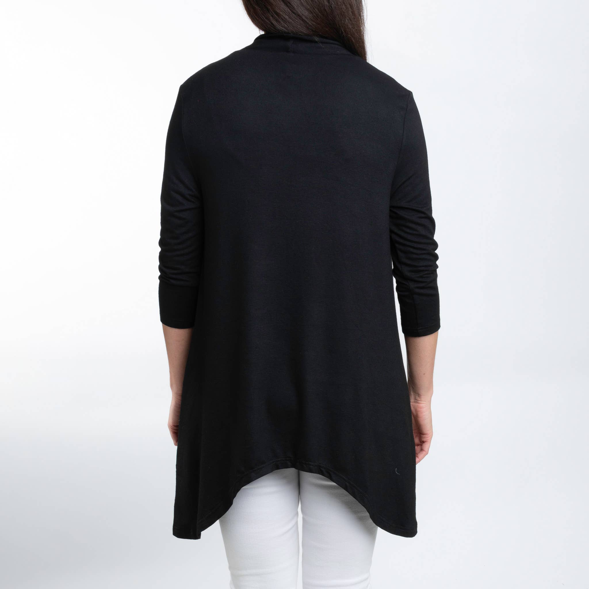 Elsie & Zoey – Engroshandel Cardigan - Dame – Diana 3/4-ærmet kort strækstrikket denim Duster cardigan4