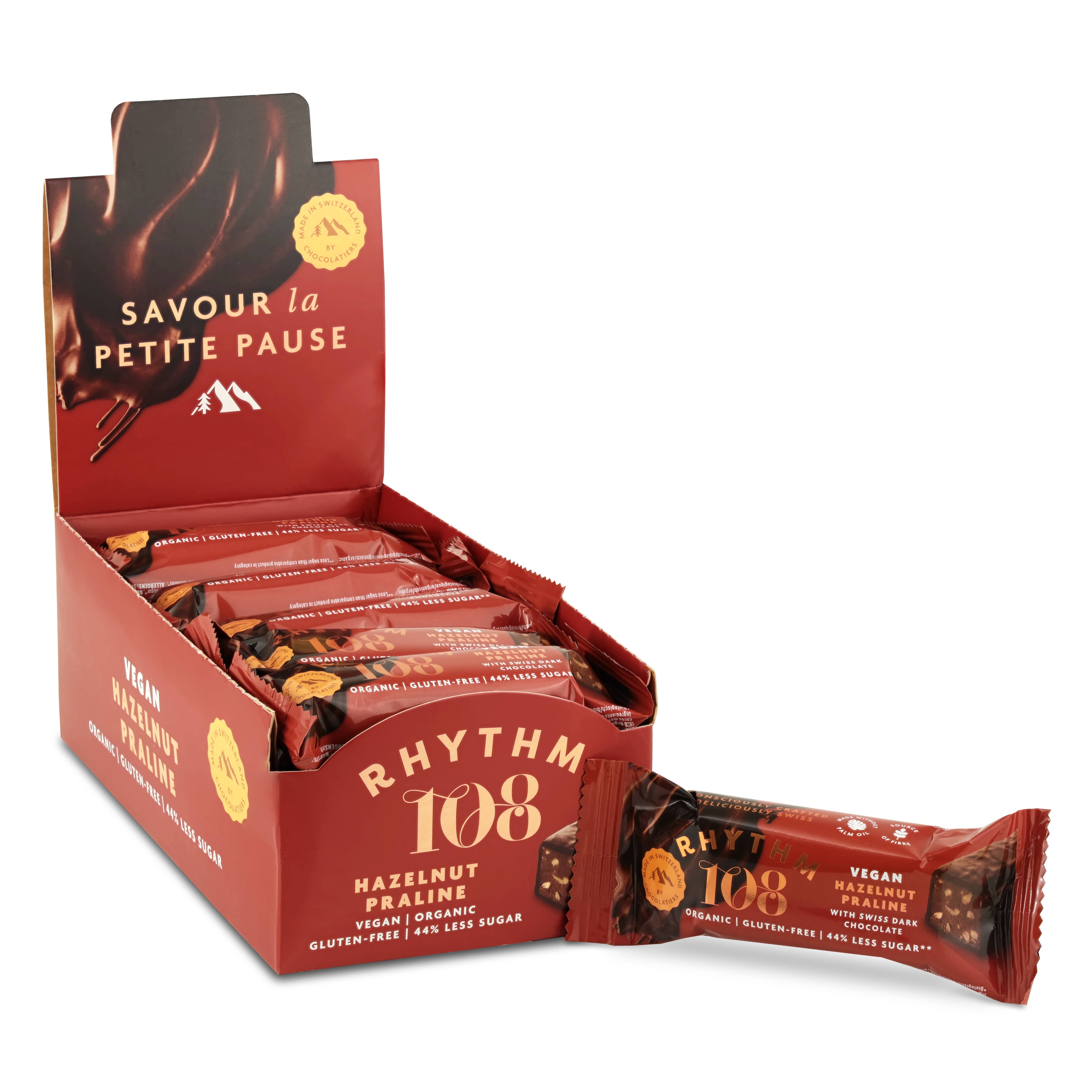 Rhythm108 - Wholesale Chocoladereep - Vegan hazelnootpraliné reep met pure chocolade 33 g3