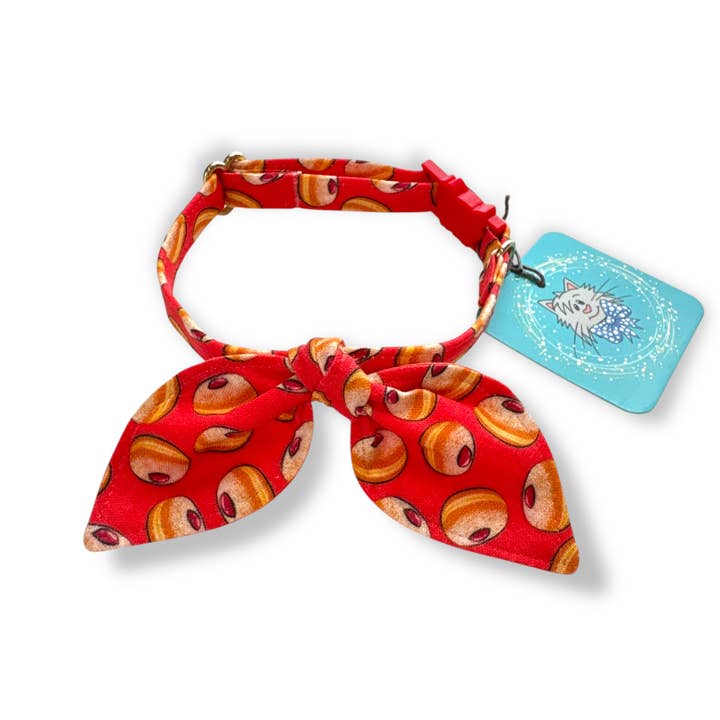 Bunny Ears Bow Cat Collar - Doughnuts Red for wholesale by Whiskers Crafts