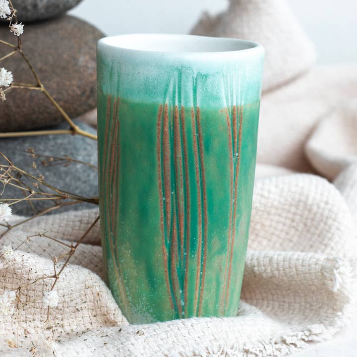 Deep Forest Handmade Carved Ceramic Cup for wholesale by Niik Creative Co.