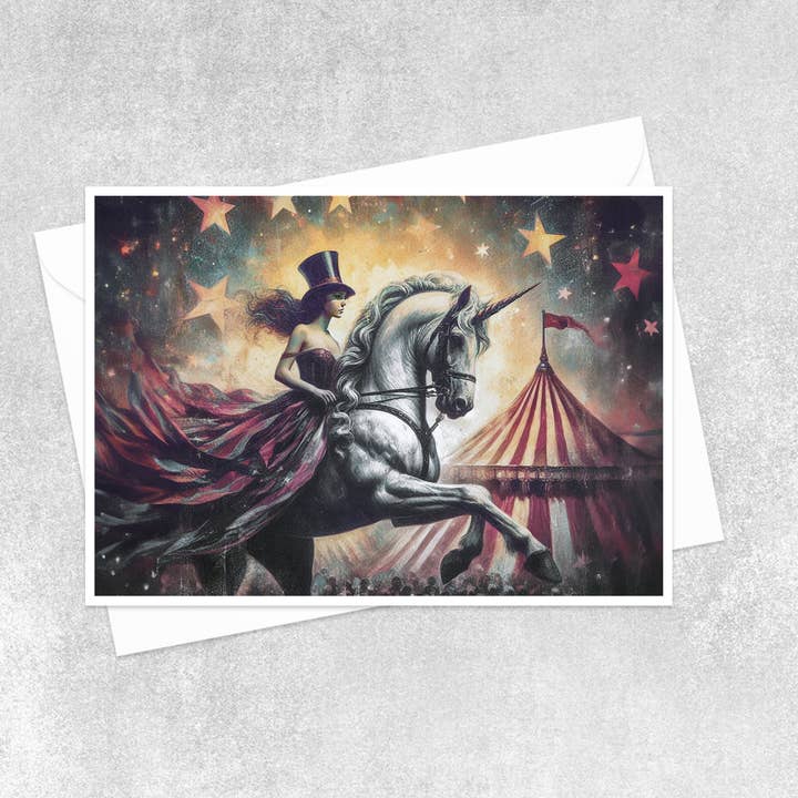 Vintage Zirkus Magische Einhorn Leere Grußkarte 133RD für den Großhandel von Salty Alyce