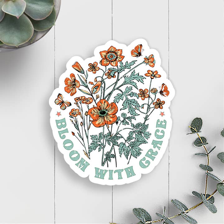 Bloom With Grace Vinyl Sticker for wholesale by Expression Design Co