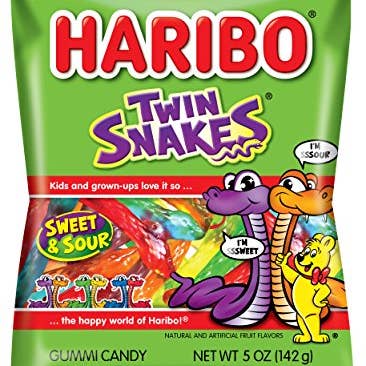 Shop The King - Wholesale Gummy - Haribo of America Twin Snakes Gummi Candy,Assorted Sweet & Sour Flavors 5 Ounce