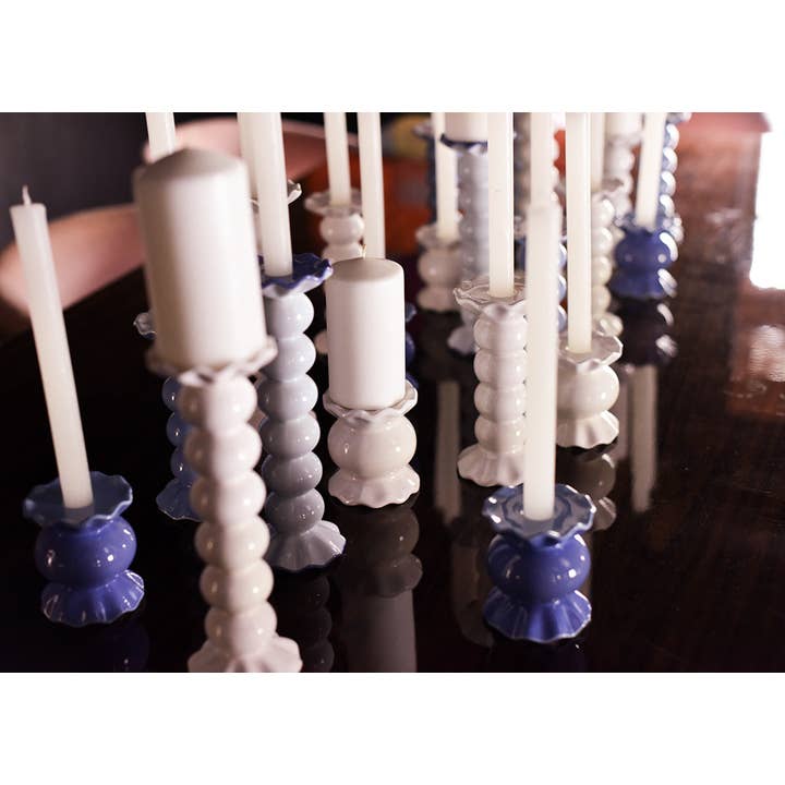 Coton Colors - Wholesale Candle Holder - Smoke Large Ruffle Knobbed Candle Holder