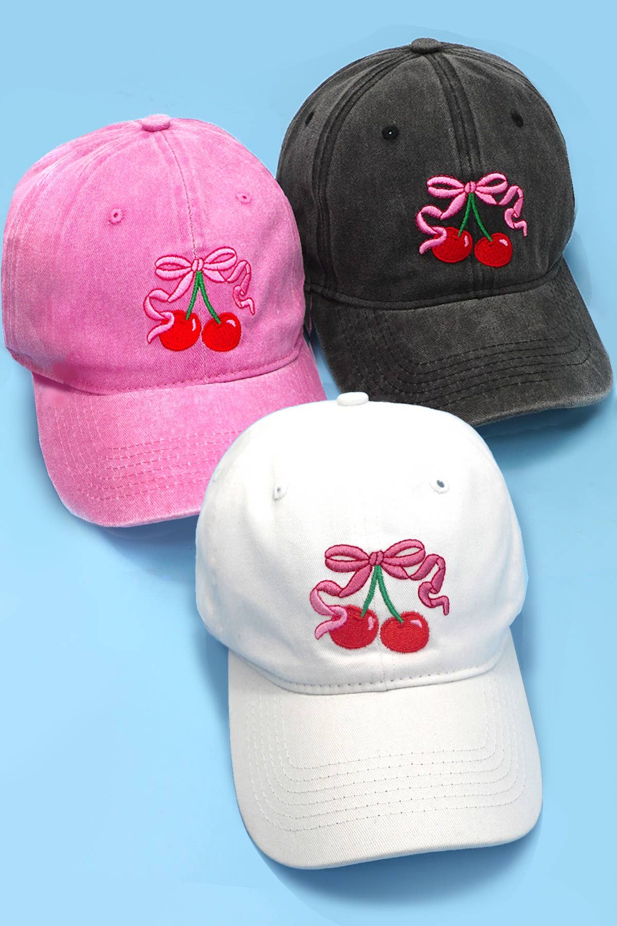 JOSSLYN by wall to wall - Wholesale Baseball Cap - Women's - EMBROIDERY BOW CHERRY BASEBALL CAP HAT | 40HW7285