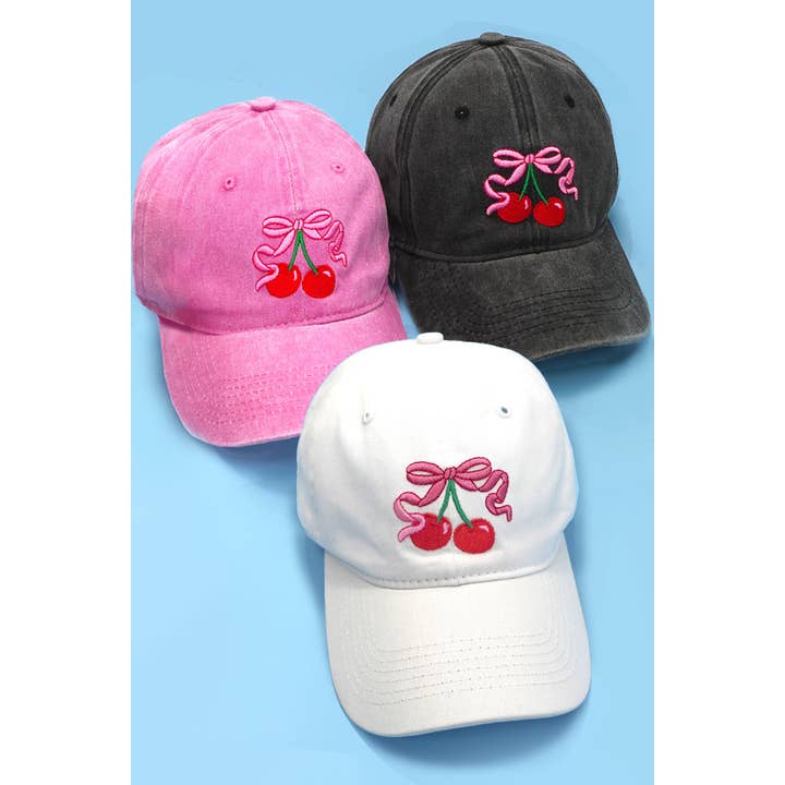 JOSSLYN by wall to wall - Wholesale Baseball Cap - Women's - EMBROIDERY BOW CHERRY BASEBALL CAP HAT | 40HW7285