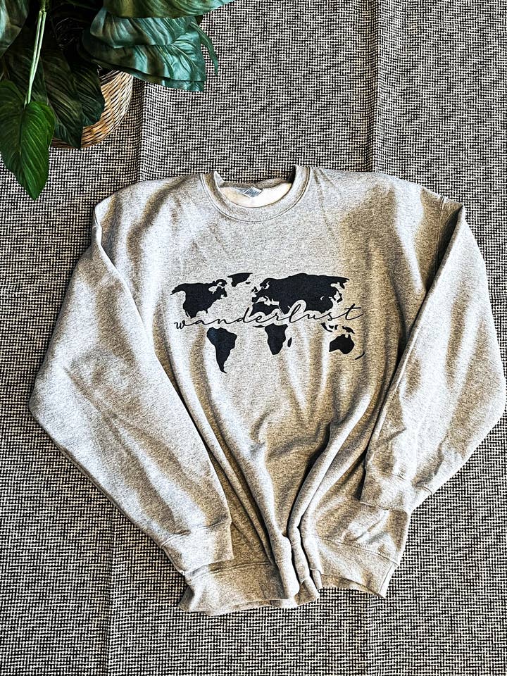 Wanderlust Sport Grey Fleece Lined Crewneck for wholesale by MM Custom Apparel