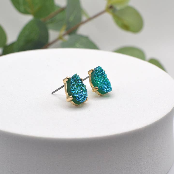 StarryNYC - Wholesale Stud/Post Earrings - Druzy Sparkly Stone Crystals Stud Earrings48