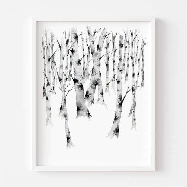 Birch Forest 3, Watercolor Landscape, Watercolor Birch Trees for wholesale by Jean Choe Art & Design