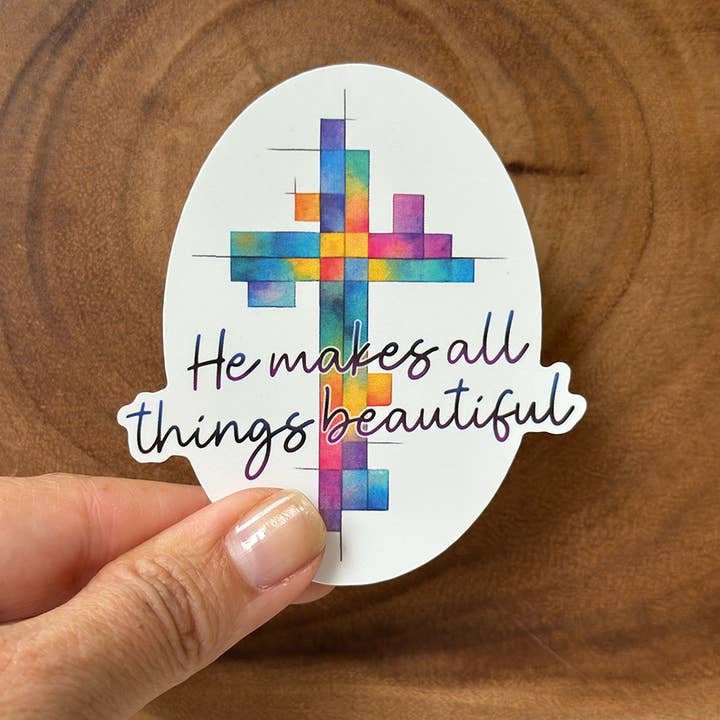He Makes All Things Beautiful | Christian Sticker | Cross for wholesale by Missional Merch