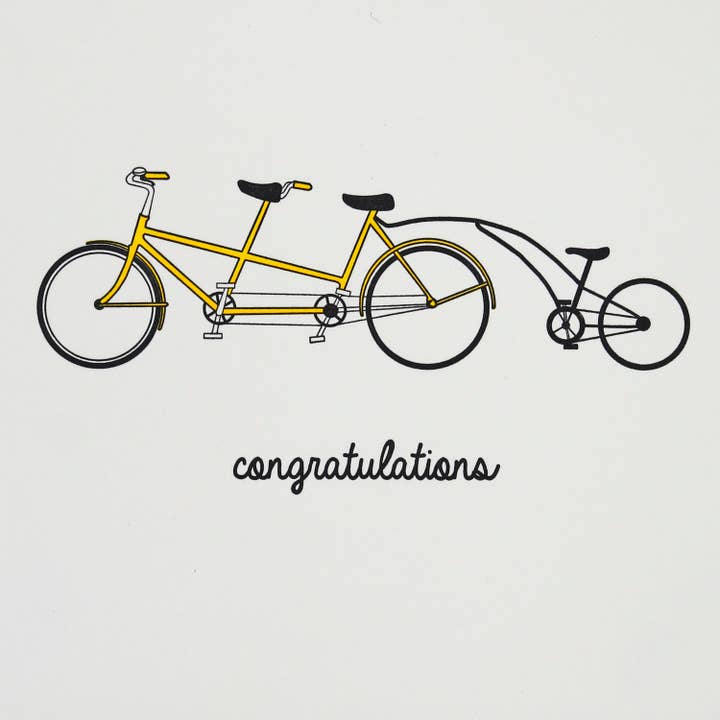 Quick Brown Fox Letterpress - Wholesale Baby Card - Tandem Bike Baby - Letterpress Funny Baby Card