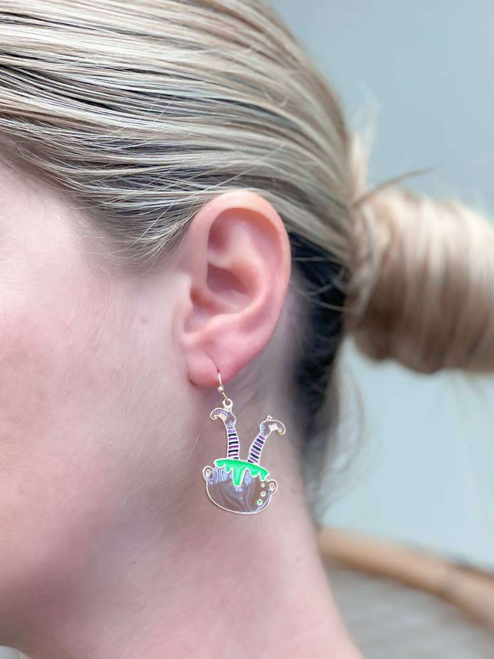 Witch's Cauldron Enamel Dangle Earrings for wholesale by Prep Obsessed Wholesale