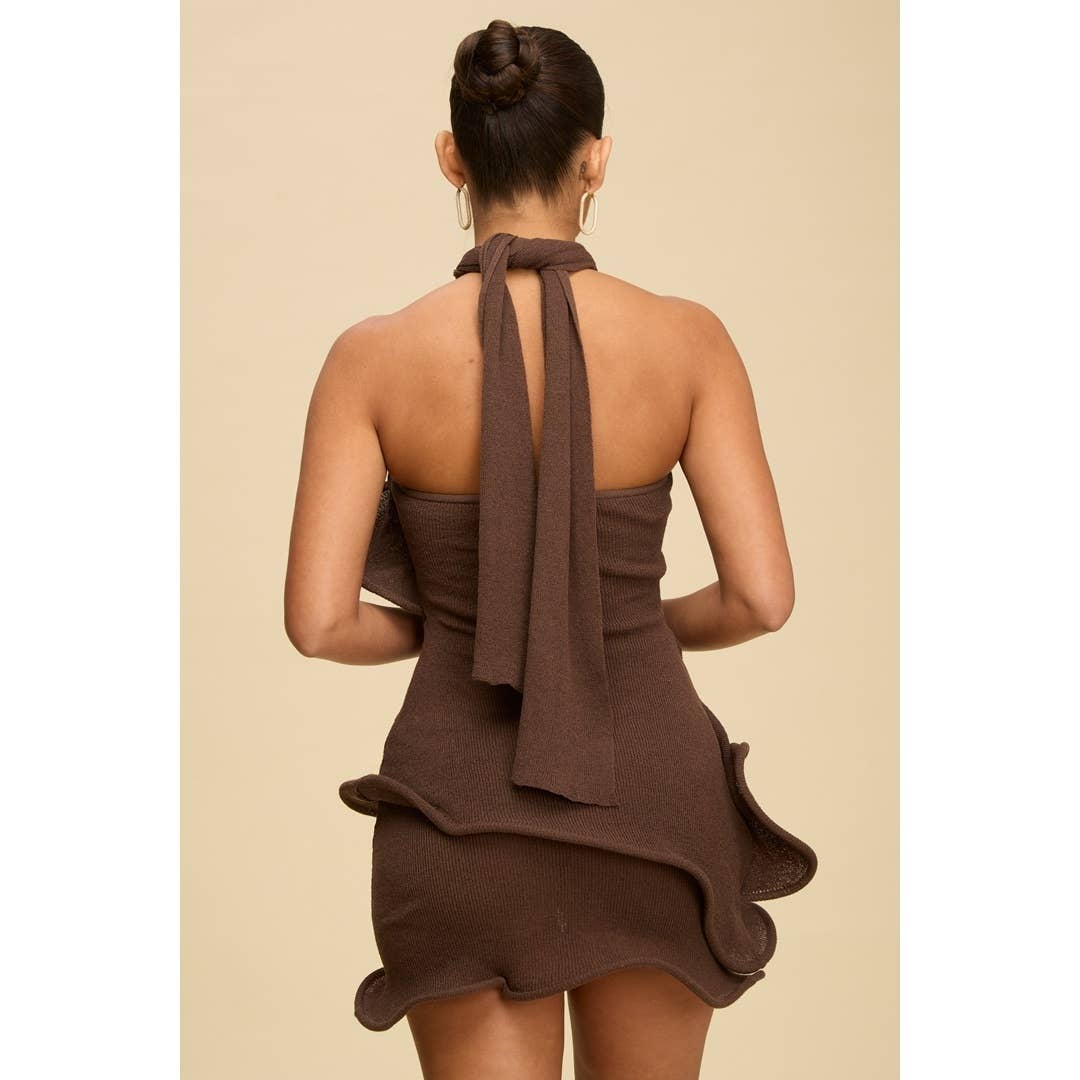 Luxxel - Wholesale Dress - Women's - KNIT RUFFLE HALTER MINI DRESS3