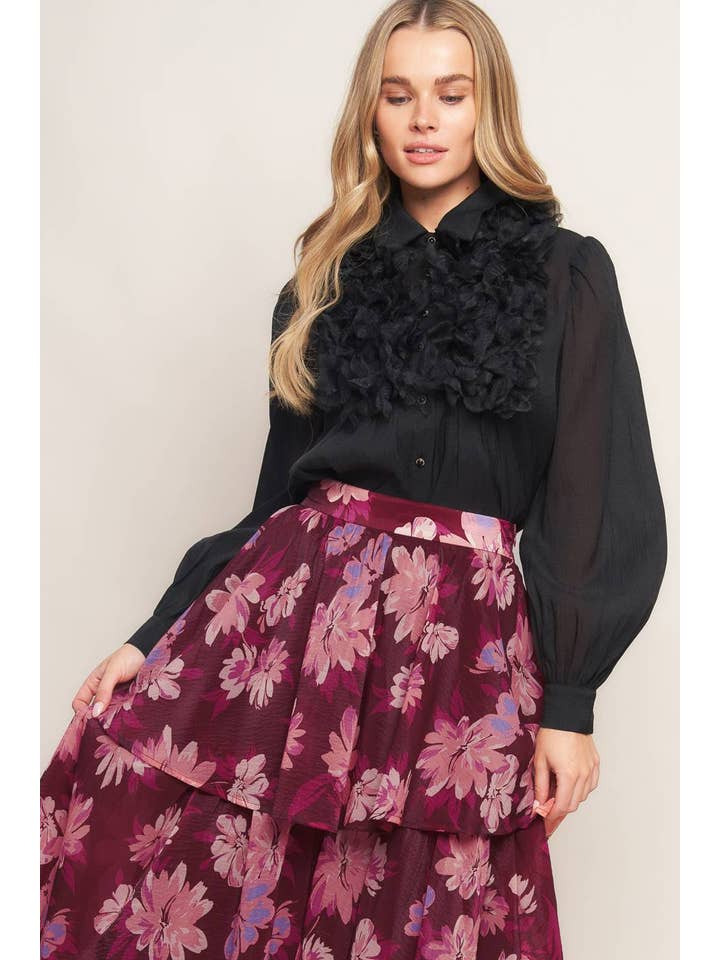 Burgundy A printed woven maxi skirt - IK7637 for wholesale on Faire4