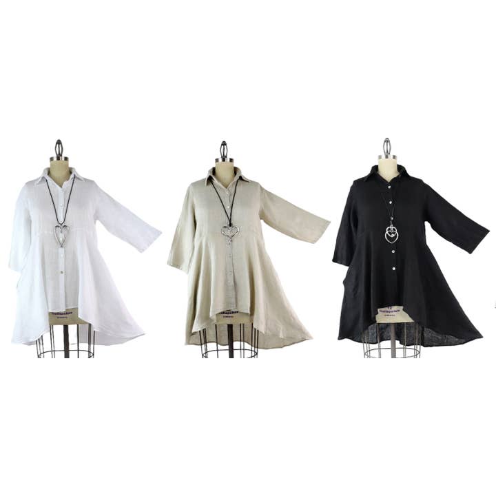 Artsy asymmetrical buttoned pure washed linen shirt blouse for wholesale by LINEN AND GAUZE