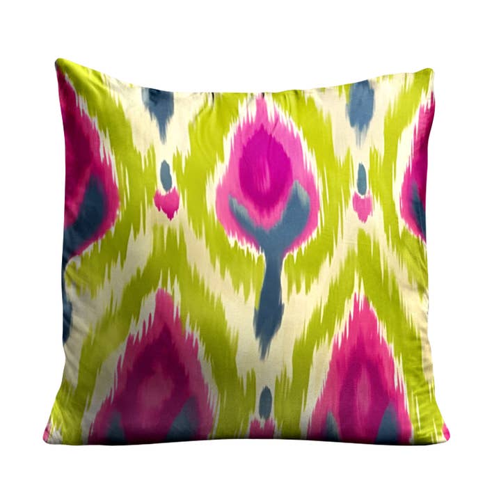 Lime Green and Magenta Ikat Print Pillow for wholesale by SmithHönig