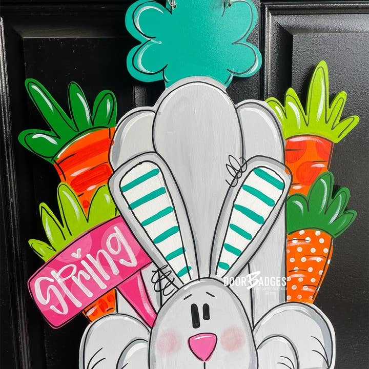 DoorBadges - Wholesale Door Hanger - Easter Bunny Wooden Door Hanger | Spring Decor 1
