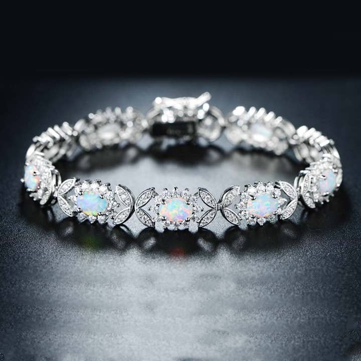 Riakoob - Wholesale Beaded Bracelet - White Oceanic Opal Butterfly Bracelet in 14K White Gold ITAL