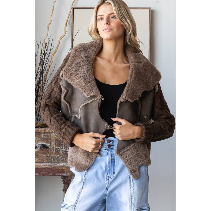 Oli&Hali - Wholesale Leather Jacket - Women's - FAUX LEATHER WINTER JACKET WITH SWEATER SLEEVES9