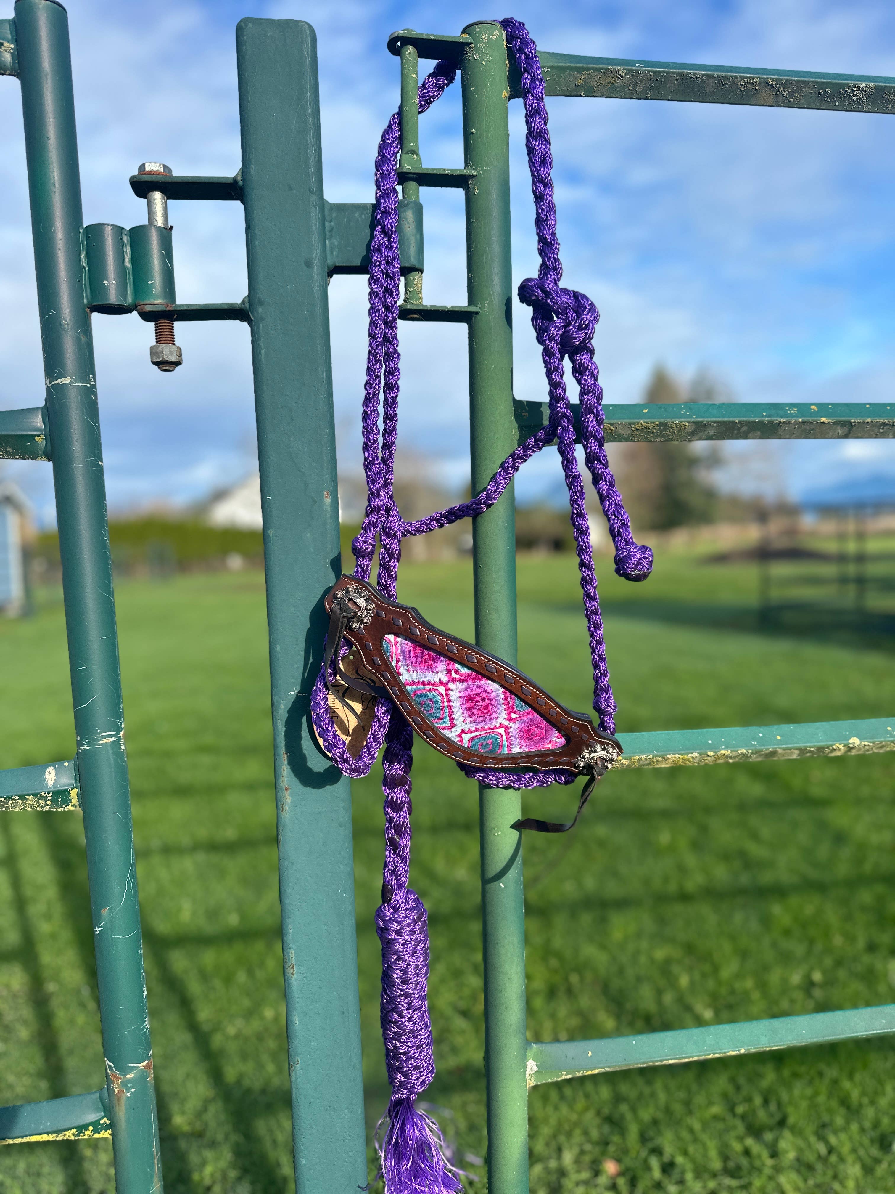 Schulz Equine – wholesale Ridutrustning – Flätat repgrimma i mule tape-stil med grimskaft20