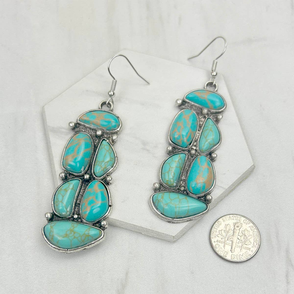 Western Elite Jewelry - Wholesale Dangle Earrings - ER0240715-01 Silver metal with light blue tur.            0