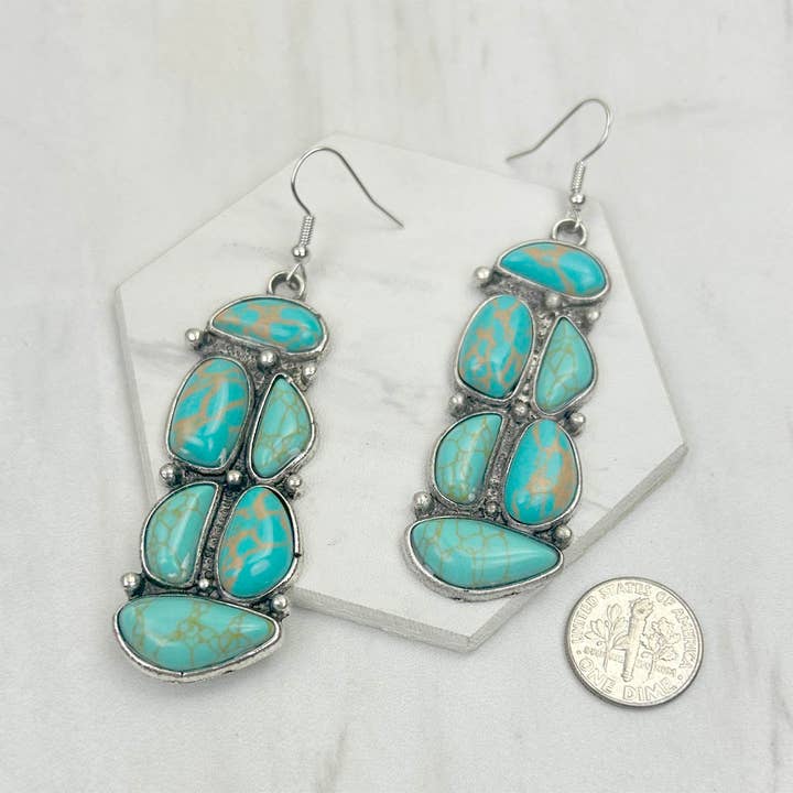 Western Elite Jewelry - Wholesale Dangle Earrings - ER0240715-01 Silver metal with light blue tur.