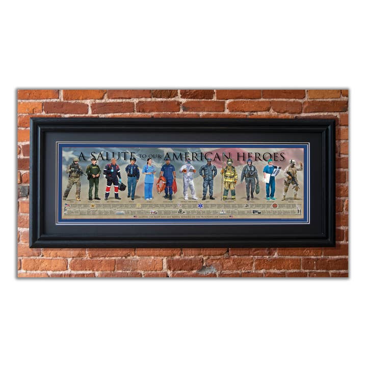 A Salute to our American Heroes - Framed 2” Black Double Matted, Grooved Molding 11 ¾" x 36" for wholesale by History America