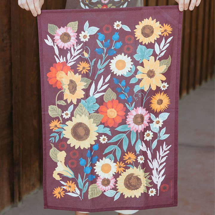 Paper Farm Press - Wholesale Tea Towel - Fall Flowers Tea Towel1