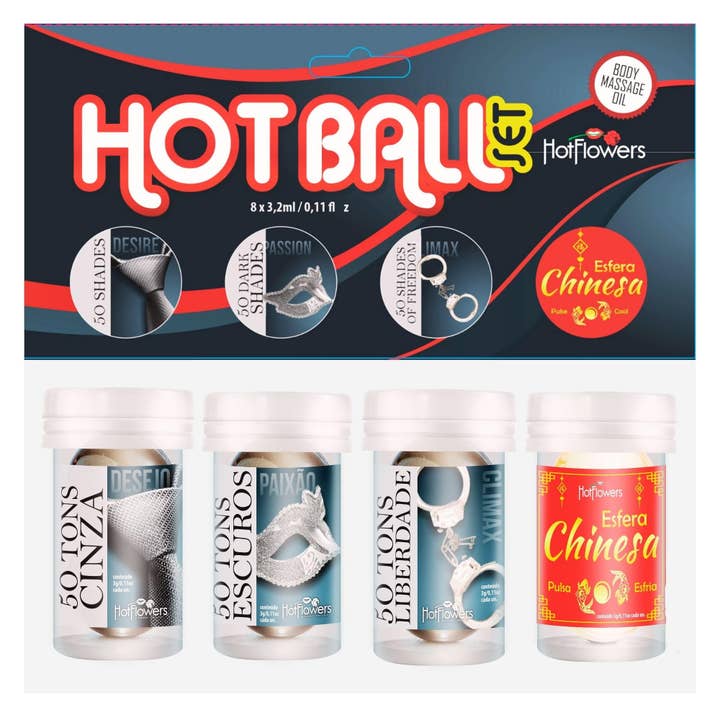 Kit de Plaisir Boules Chaudes – 4 Boules d'Huile de Massage : Désir, Passion, Climax & Esfera Chinesa – Sensations Rafraîchissantes, Chauffantes & Pulsantes – 2 Capsules de Chaque – Gel de Massage Respectueux de la Peau pour la vente par HOT FLOWERS