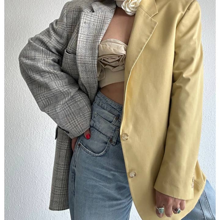 Oversized damesblazer met upcycled contrast voor wholesale door ERDLUXE