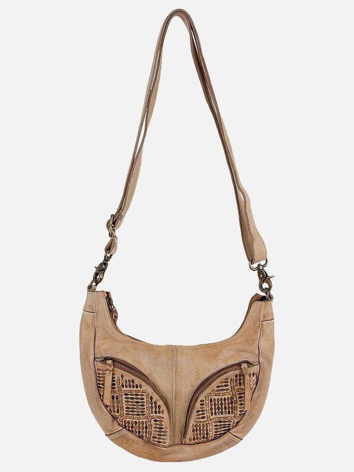 Andel | Sand Studded Leather Crossbody Bag with Pockets for wholesale by Amsterdam Heritage Leather Belts, Bags, Jackets & Apparel