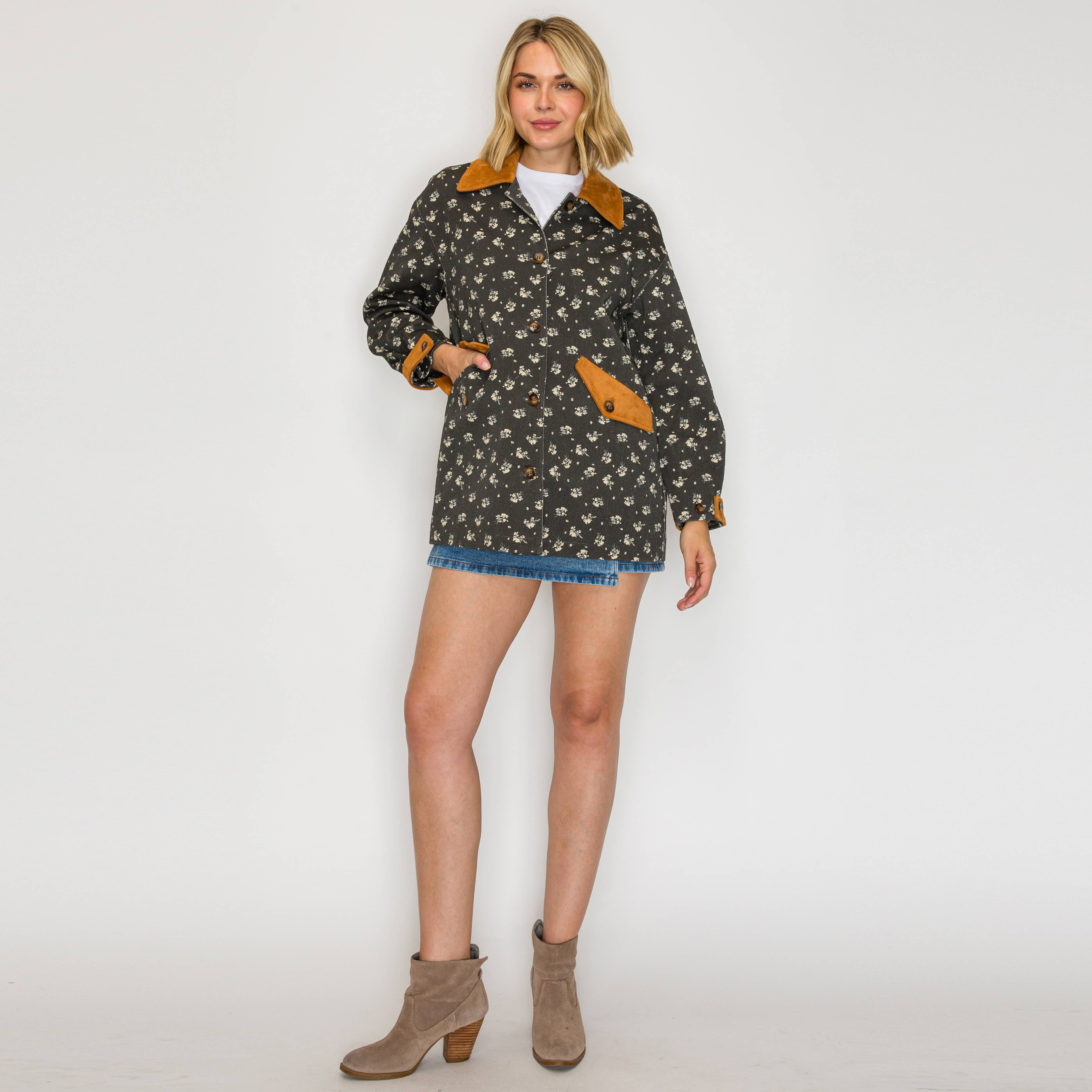 LoveWednesday – Blusão - Mulher por atacado – Casaco Acolchoado Floral Meadow Stroll - LWJ11594