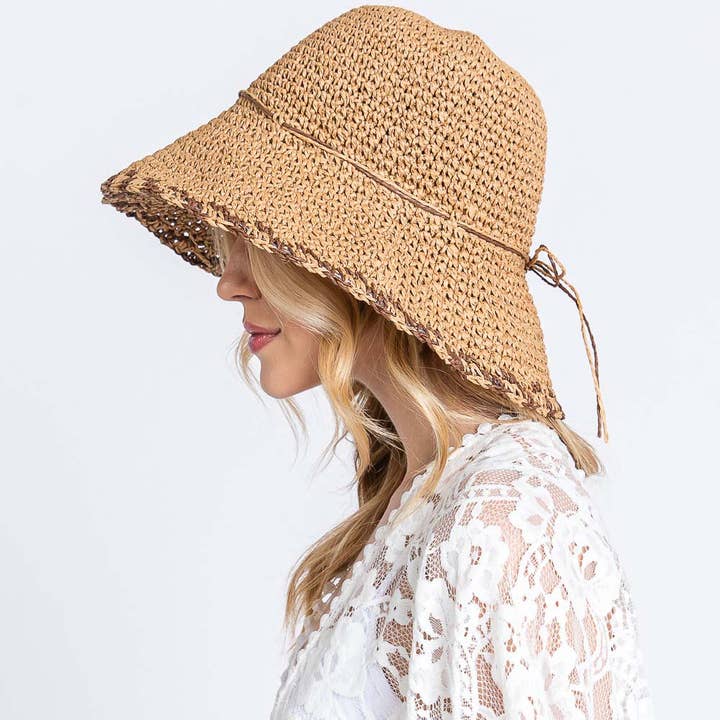 Sensibling Corp. - Wholesale Bucket Hat - Women's - Edge Detailed Straw Bucket Hat5