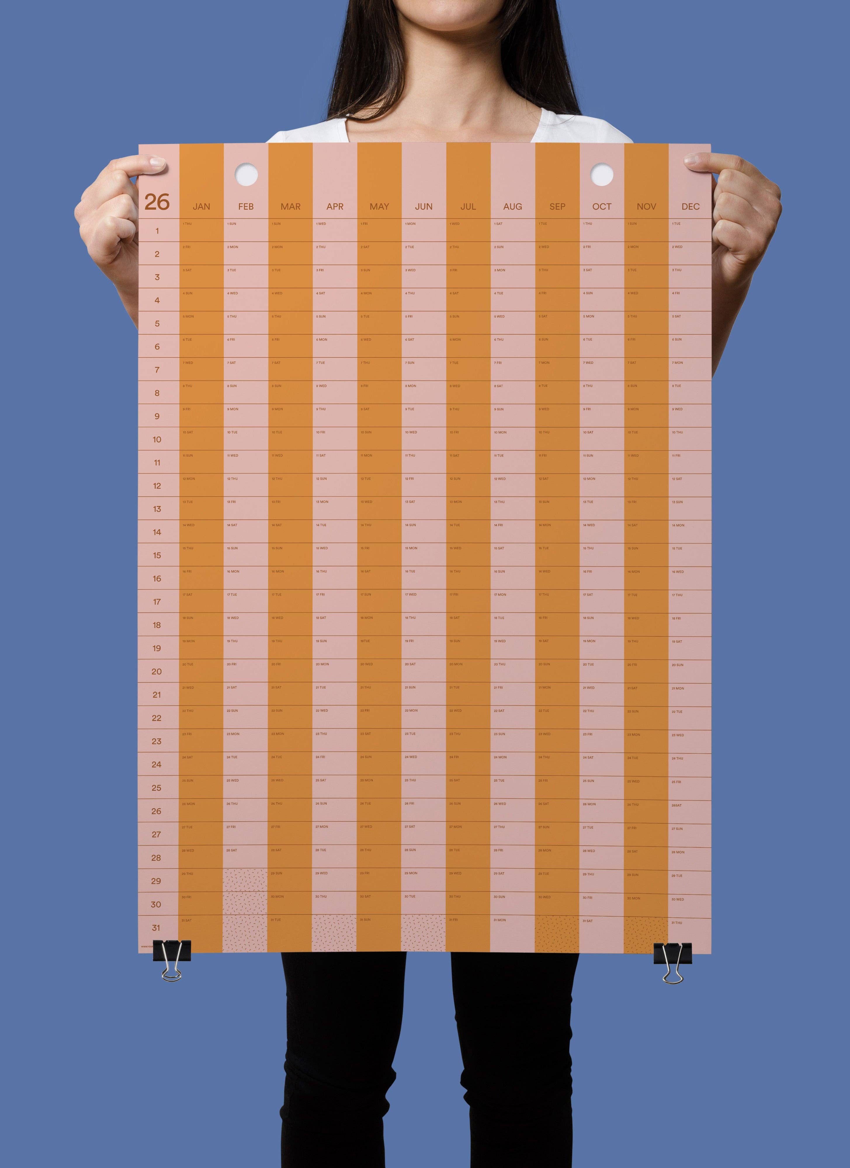 Yearcalendar - Vente Calendrier - Calendrier rayé 2026 70 x 100 cm0