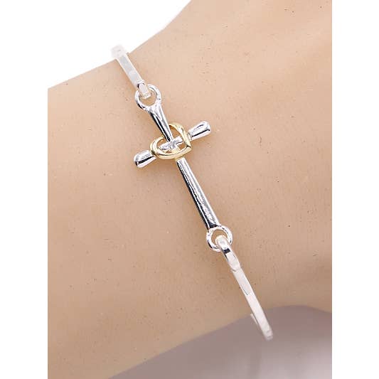 0011 PREMIERE – wholesale Manschettarmband – FR2632 Silver_Gold Cross & hjärtat mässing krok gjutning armring1