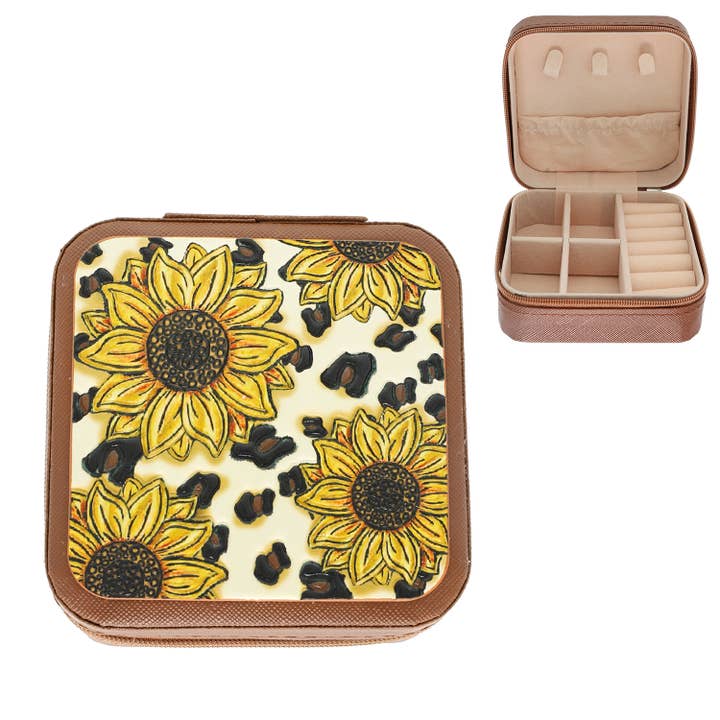 SP Sophia Collection - Wholesale Jewelry Box/Organizer - Western Sunflower Tooled Leather Jewelry Box