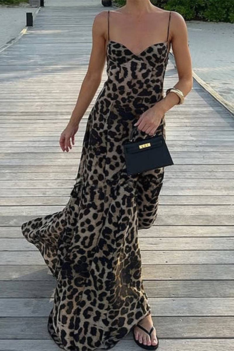 Leopard Print Spaghetti Strap Maxi Dress for wholesale on Faire1