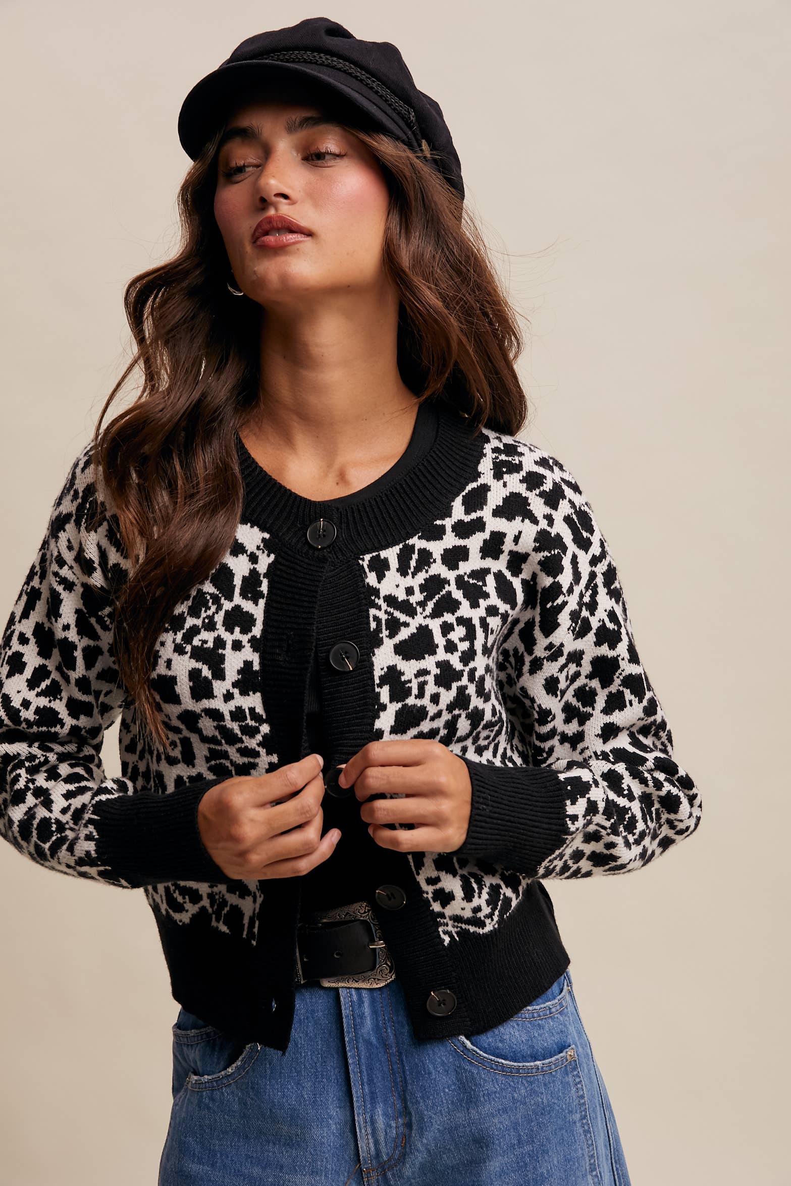 Listicle - Wholesale Cardigan - Women's - Leopard Knit Button-Up Cardigan LSW10013