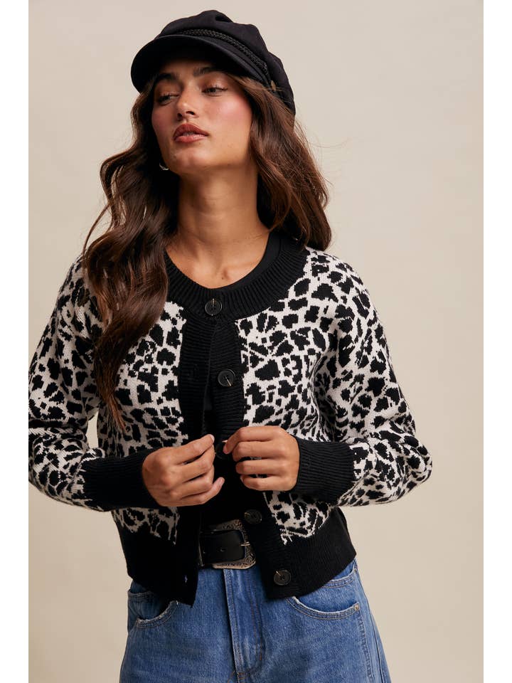 Listicle - Wholesale Cardigan - Women's - Leopard Knit Button-Up Cardigan LSW10013