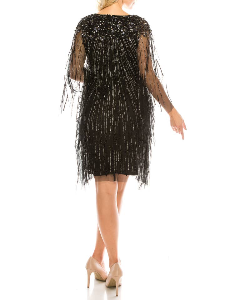 BLACK Adrianna Papell Beaded & Applique Batwing Dress for wholesale on Faire1