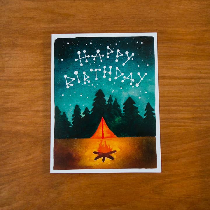 Carte d'anniversaire du camp pour la vente par Pretty Bird Paper Co.