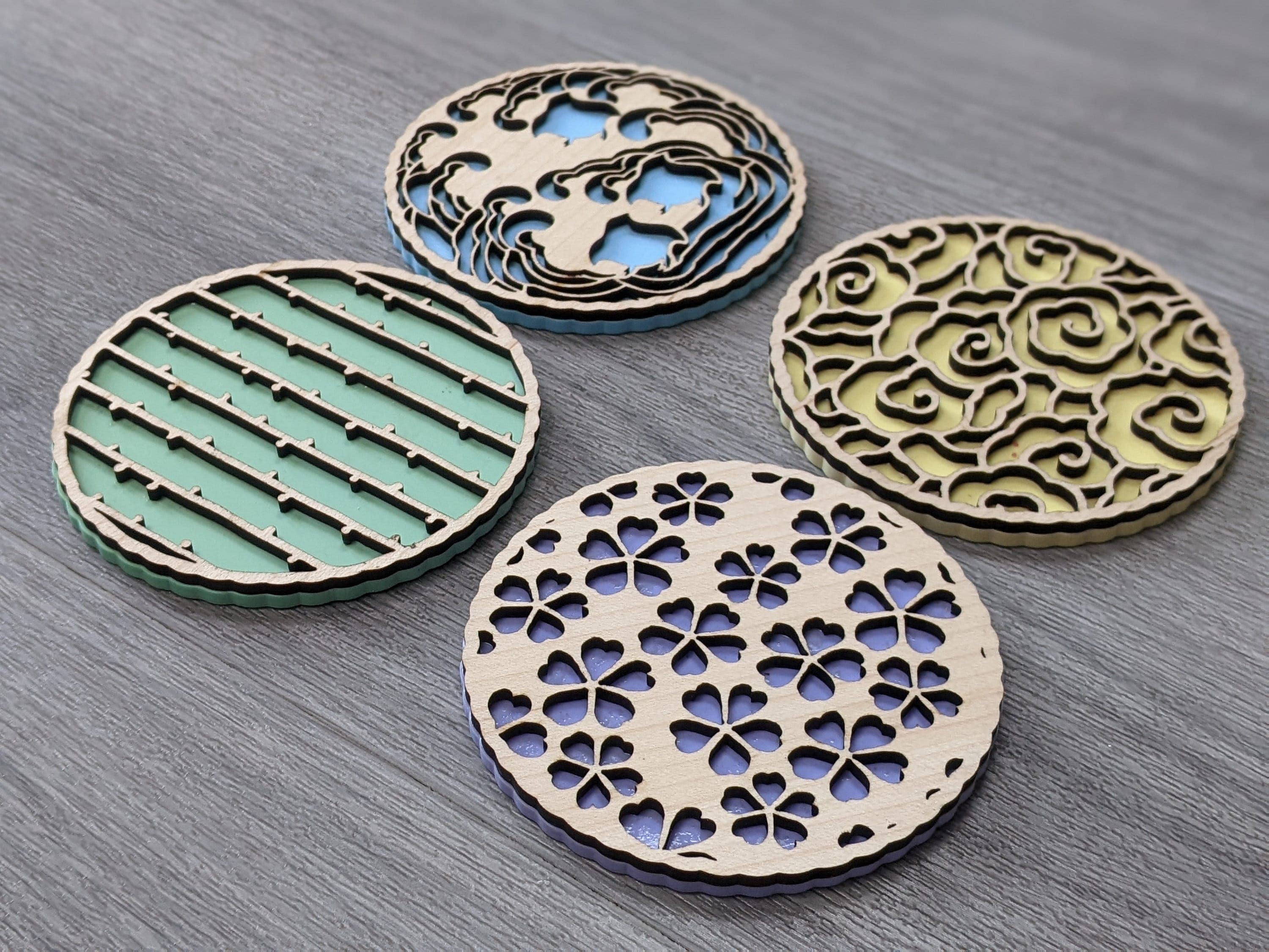 Chikai Shop - Venta al por mayor Posavasos - Juego de posavasos con motivos japoneses de 4 colores pastel8