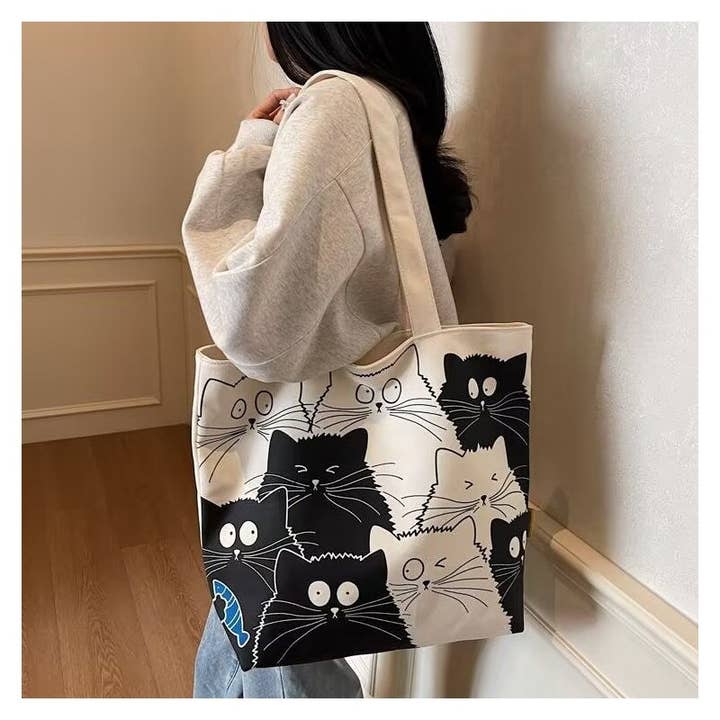 UZ Wholesale Store – wholesale Tote bag – Women's – Large Capacity Canvas Shoulder Bag With Cute Cartoon Print5