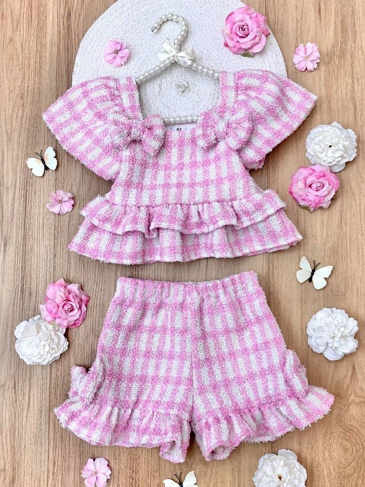 Feast In Fashion Pink Gingham Top And Short Set for wholesale on Faire