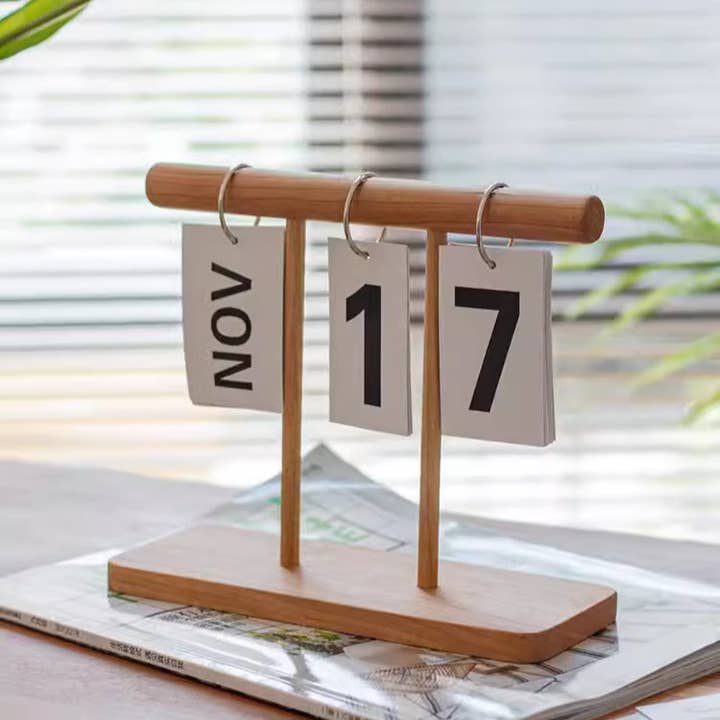 Page-Flipping Wooden Desktop Calendar for wholesale by Rustic Reach