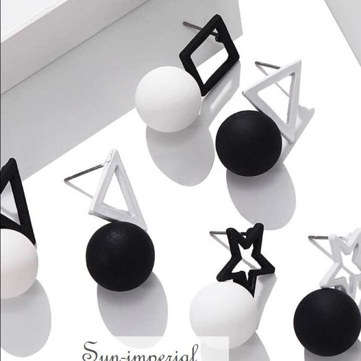 Sun Imperial - Wholesale Dangle Earrings - Korean Black White Triangle Square Pentagram Earrings3