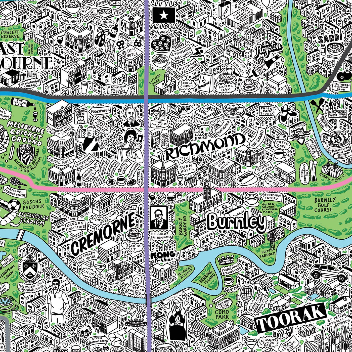 Evermade - Wholesale Art Print - Hand Drawn Map of Melbourne Art Print15
